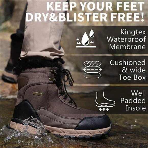 Men\'s Snow Boots Waterproof Warm Fur Lined Ankle High-top Shoes, Brown main image 5